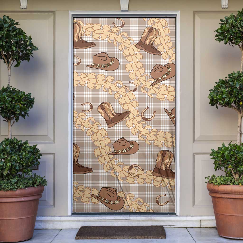 Khaki Palaka Hawaii Cowboy Door Cover Puakenikeni Lei Paniolo Papale Seamless Vibes LT14 Khaki - Polynesian Pride