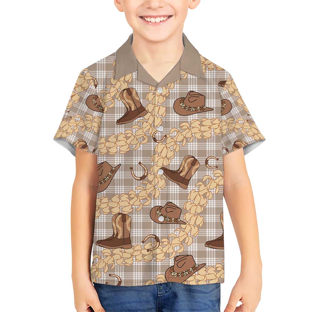 Khaki Palaka Hawaii Cowboy Kid Hawaiian Shirt Puakenikeni Lei Paniolo Papale Seamless Vibes LT14 Kid Khaki - Polynesian Pride