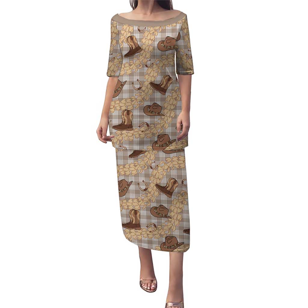 Khaki Palaka Hawaii Cowboy Puletasi Puakenikeni Lei Paniolo Papale Seamless Vibes LT14 Long Dress Khaki - Polynesian Pride