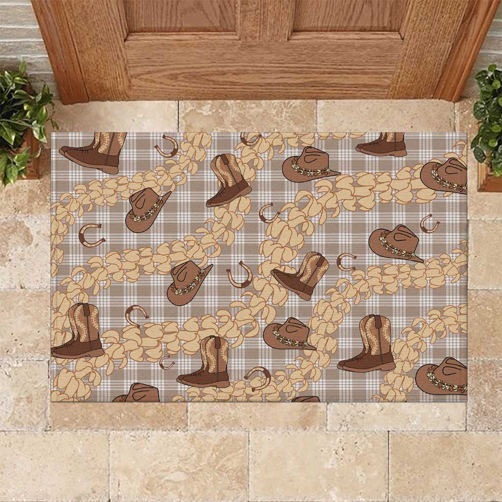 Khaki Palaka Hawaii Cowboy Rubber Doormat Puakenikeni Lei Paniolo Papale Seamless Vibes LT14 Khaki - Polynesian Pride