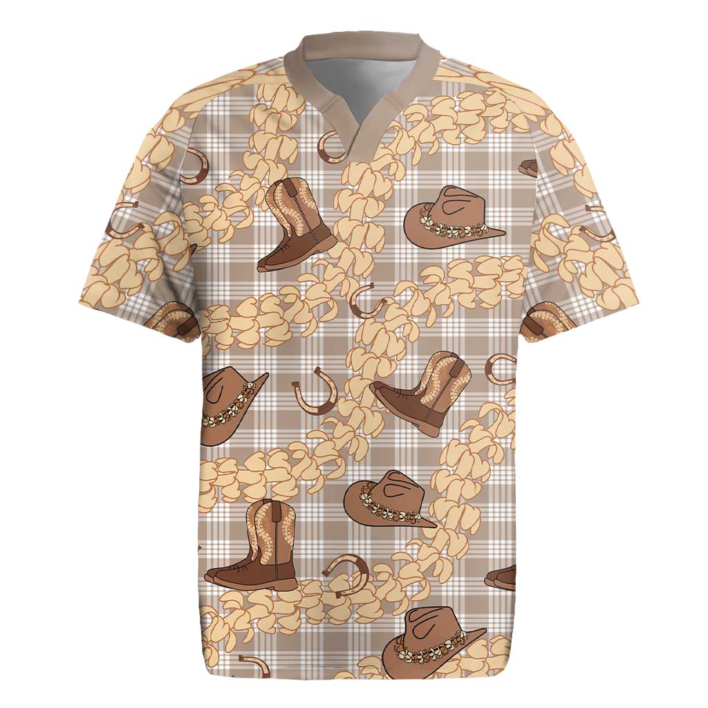 Khaki Palaka Hawaii Cowboy Rugby Jersey Puakenikeni Lei Paniolo Papale Seamless Vibes LT14 Khaki - Polynesian Pride