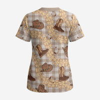 Khaki Palaka Hawaii Cowboy Scrub Top Puakenikeni Lei Paniolo Papale Seamless Vibes LT14 - Polynesian Pride