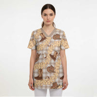 Khaki Palaka Hawaii Cowboy Scrub Top Puakenikeni Lei Paniolo Papale Seamless Vibes LT14 - Polynesian Pride