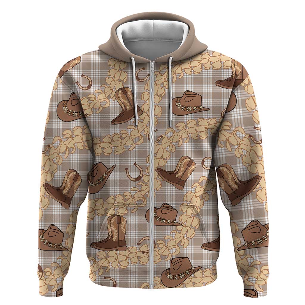 Khaki Palaka Hawaii Cowboy Zip Hoodie Puakenikeni Lei Paniolo Papale Seamless Vibes LT14 Zip Hoodie Khaki - Polynesian Pride