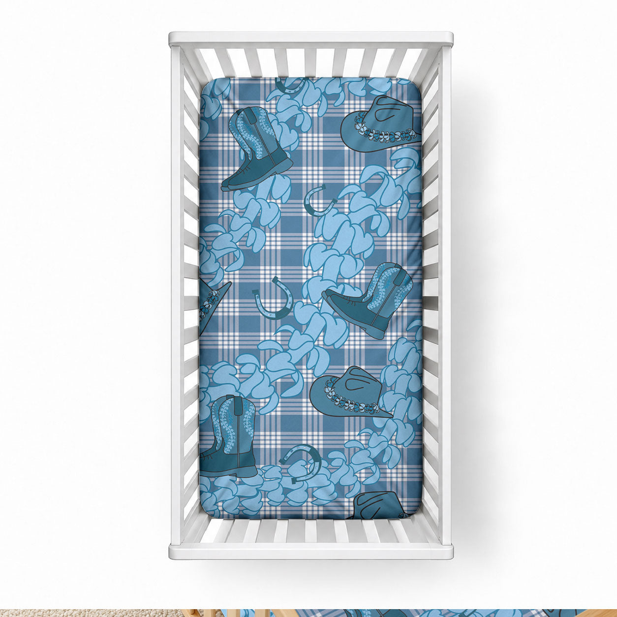 Cyan Palaka Hawaii Cowboy Baby Bed Cover Puakenikeni Lei Paniolo Papale Seamless Vibes