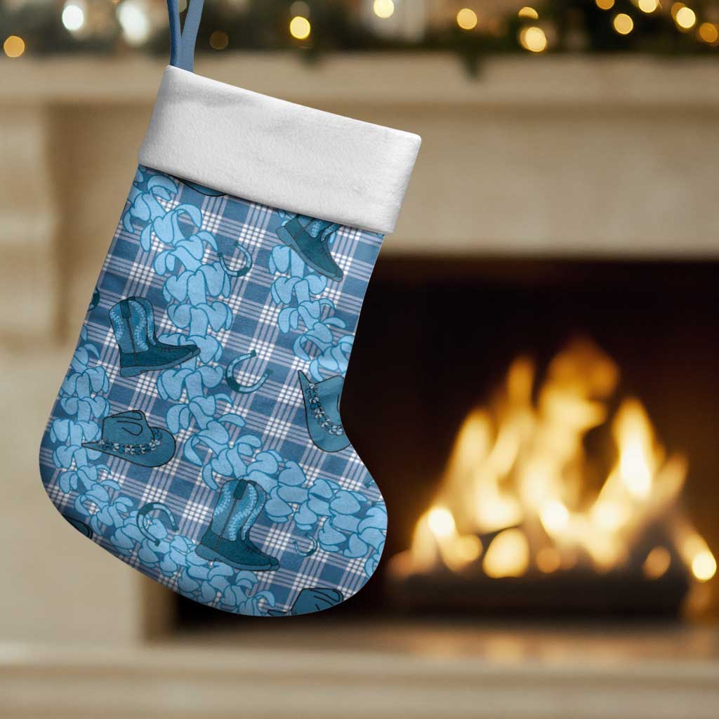 Cyan Palaka Hawaii Cowboy Christmas Stocking Puakenikeni Lei Paniolo Papale Seamless Vibes LT14 Set of 2 Cyan - Polynesian Pride