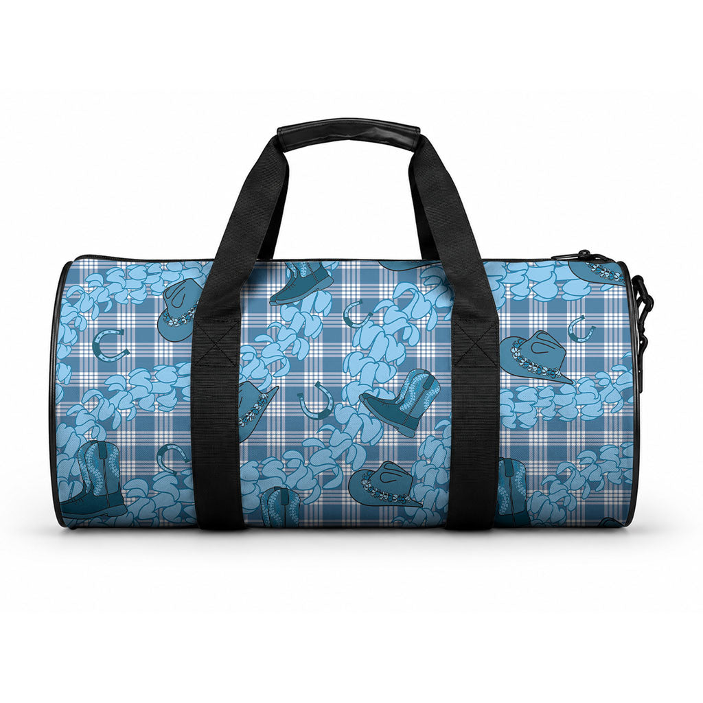 Cyan Palaka Hawaii Cowboy Duffle Bag Puakenikeni Lei Paniolo Papale Seamless Vibes