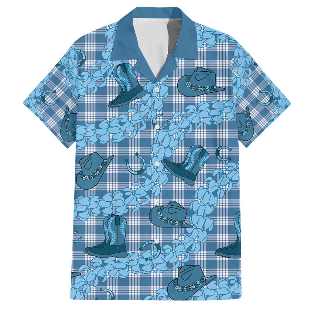 Cyan Palaka Hawaii Cowboy Hawaiian Shirt Puakenikeni Lei Paniolo Papale Seamless Vibes LT14 Cyan - Polynesian Pride
