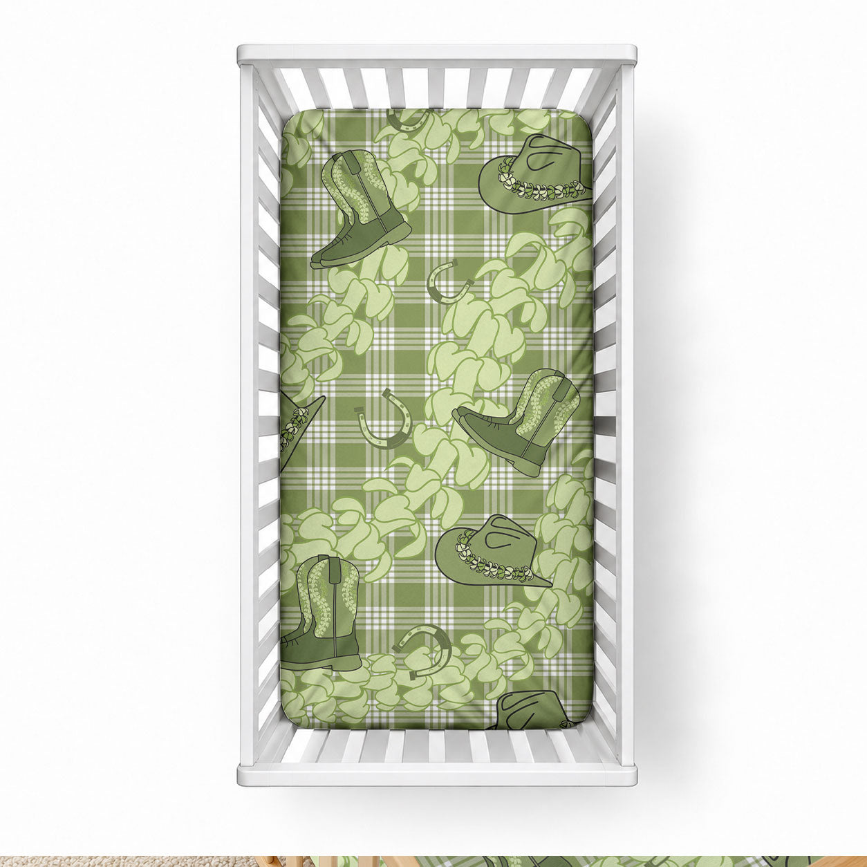 Lime Palaka Hawaii Cowboy Baby Bed Cover Puakenikeni Lei Paniolo Papale Seamless Vibes