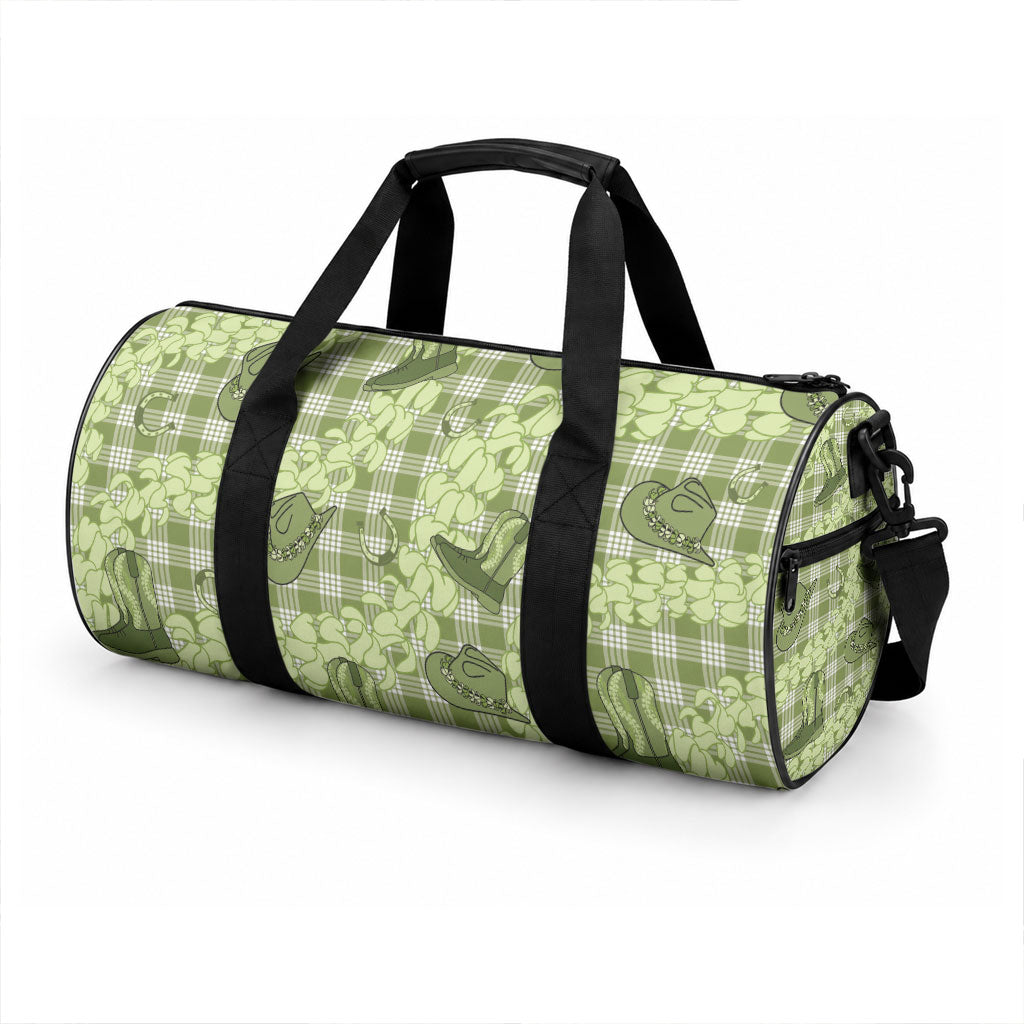 Lime Palaka Hawaii Cowboy Duffle Bag Puakenikeni Lei Paniolo Papale Seamless Vibes LT14 - Polynesian Pride