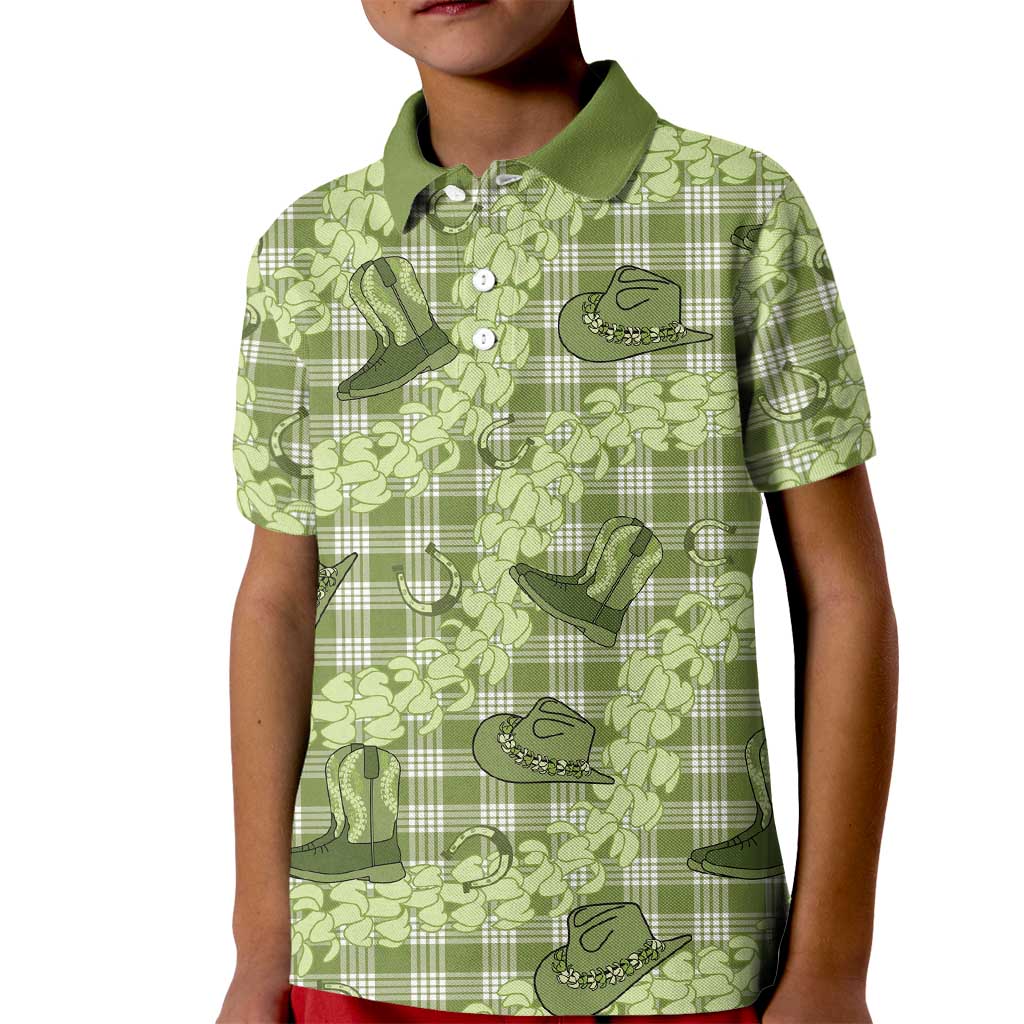 Lime Palaka Hawaii Cowboy Kid Polo Shirt Puakenikeni Lei Paniolo Papale Seamless Vibes LT14 Kid Lime - Polynesian Pride