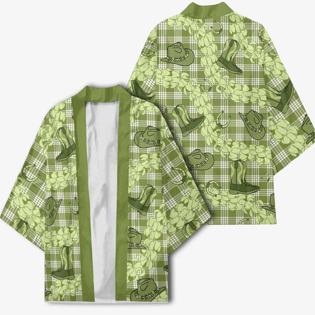 Lime Palaka Hawaii Cowboy Kimono Puakenikeni Lei Paniolo Papale Seamless Vibes LT14 - Polynesian Pride
