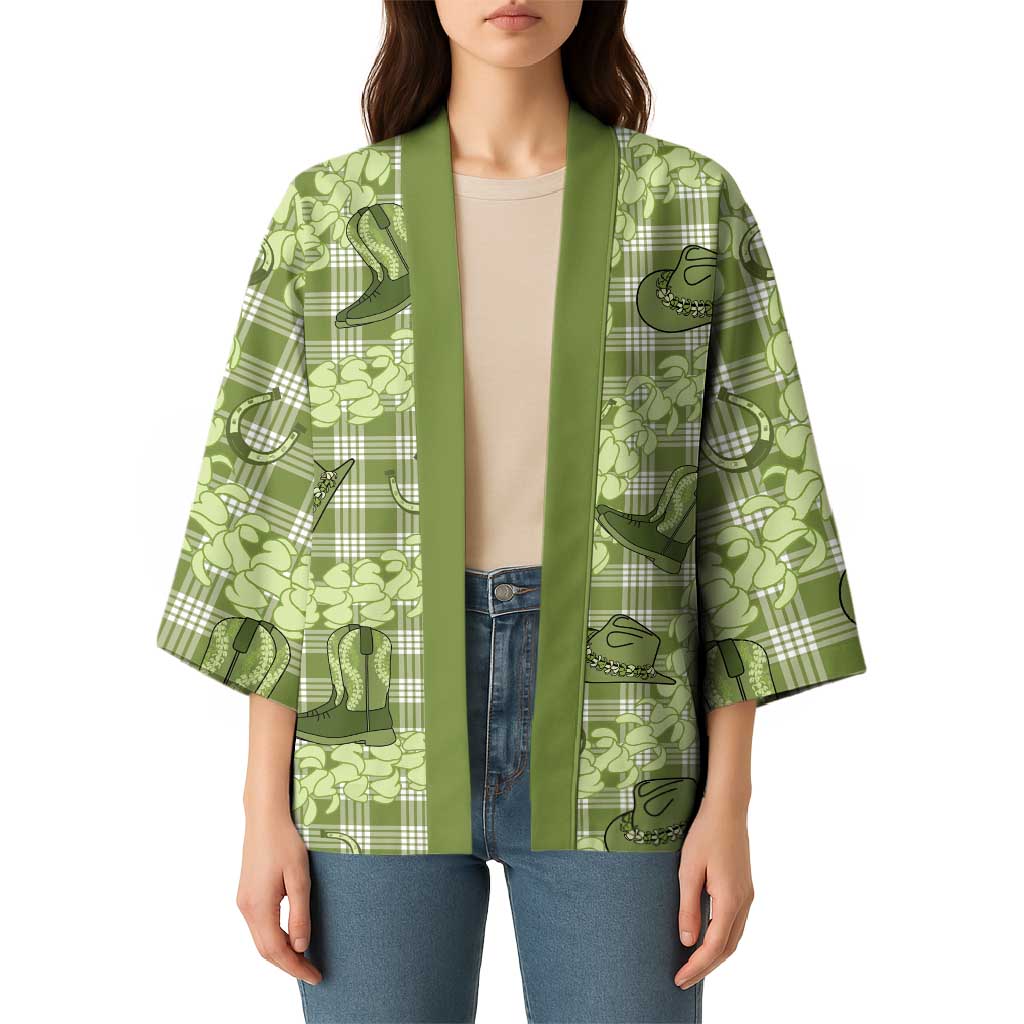 Lime Palaka Hawaii Cowboy Kimono Puakenikeni Lei Paniolo Papale Seamless Vibes LT14 - Polynesian Pride