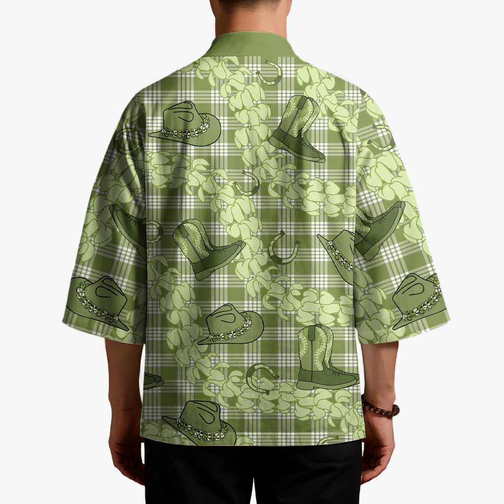 Lime Palaka Hawaii Cowboy Kimono Puakenikeni Lei Paniolo Papale Seamless Vibes LT14 - Polynesian Pride