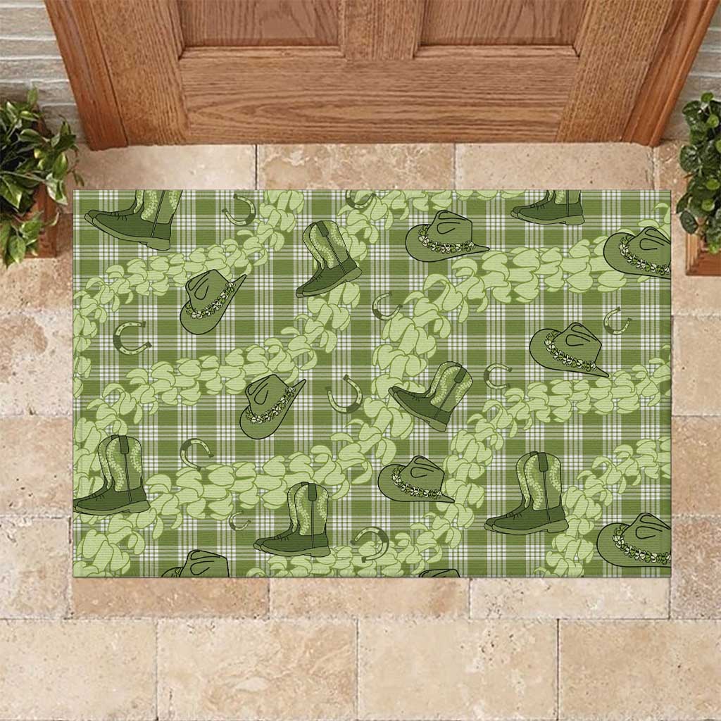 Lime Palaka Hawaii Cowboy Rubber Doormat Puakenikeni Lei Paniolo Papale Seamless Vibes LT14 Lime - Polynesian Pride