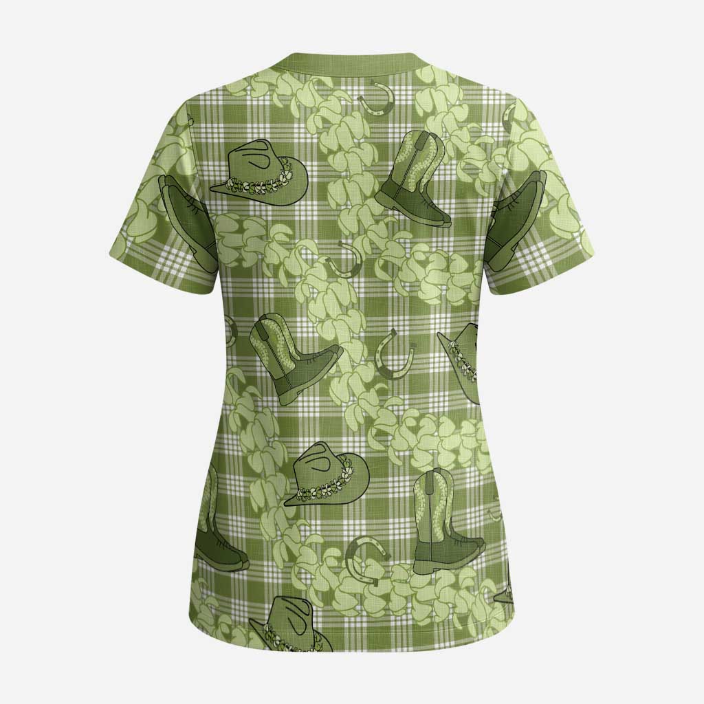 Lime Palaka Hawaii Cowboy Scrub Top Puakenikeni Lei Paniolo Papale Seamless Vibes LT14 - Polynesian Pride