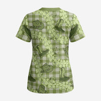 Lime Palaka Hawaii Cowboy Scrub Top Puakenikeni Lei Paniolo Papale Seamless Vibes LT14 - Polynesian Pride