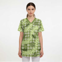 Lime Palaka Hawaii Cowboy Scrub Top Puakenikeni Lei Paniolo Papale Seamless Vibes LT14 - Polynesian Pride