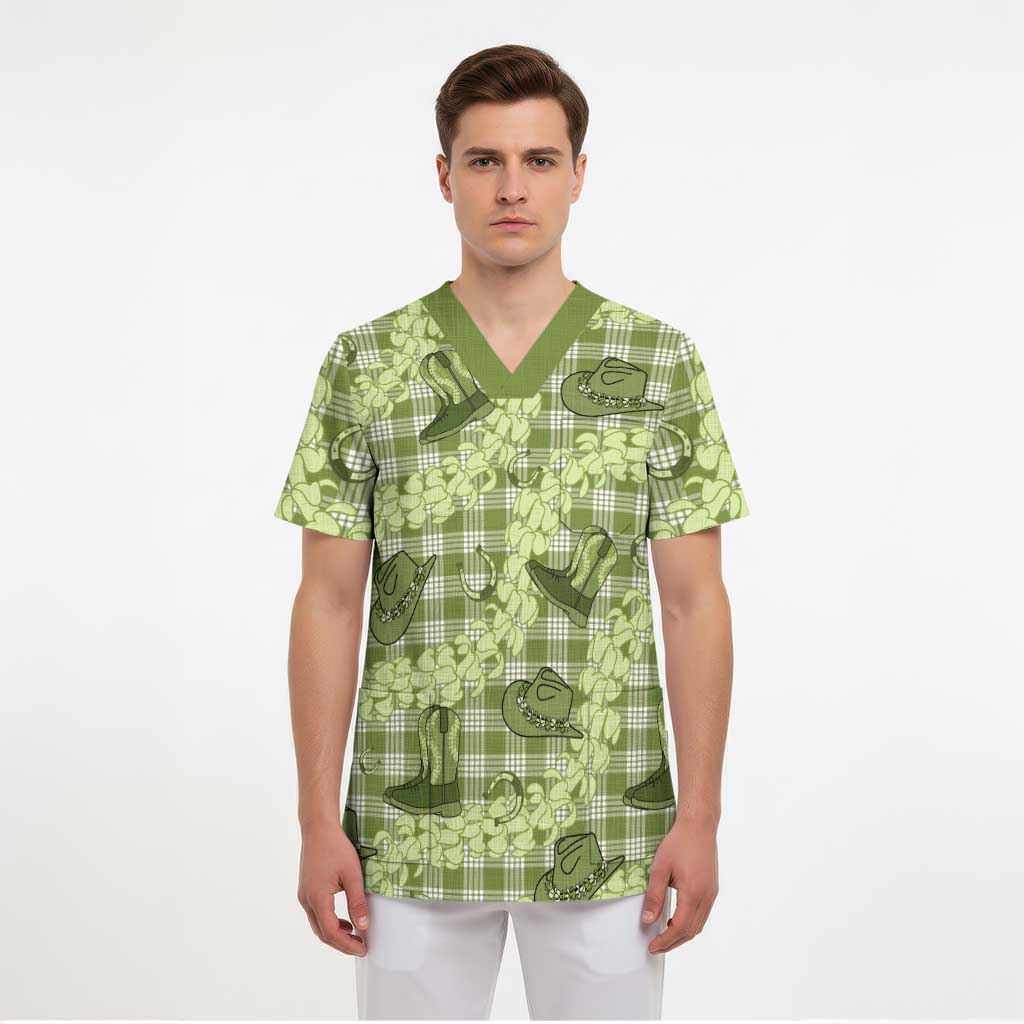 Lime Palaka Hawaii Cowboy Scrub Top Puakenikeni Lei Paniolo Papale Seamless Vibes LT14 - Polynesian Pride