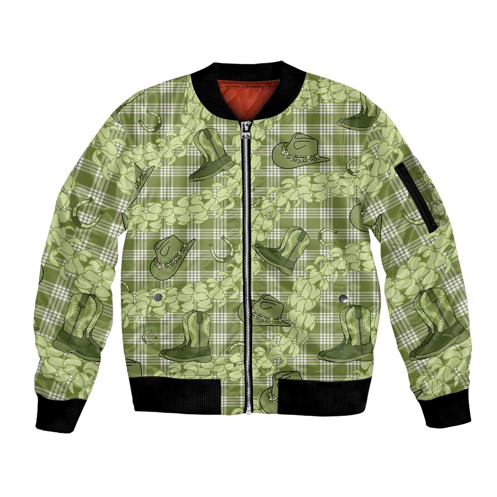 Lime Palaka Hawaii Cowboy Sleeve Zip Bomber Jacket Puakenikeni Lei Paniolo Papale Seamless Vibes LT14 Unisex Lime - Polynesian Pride