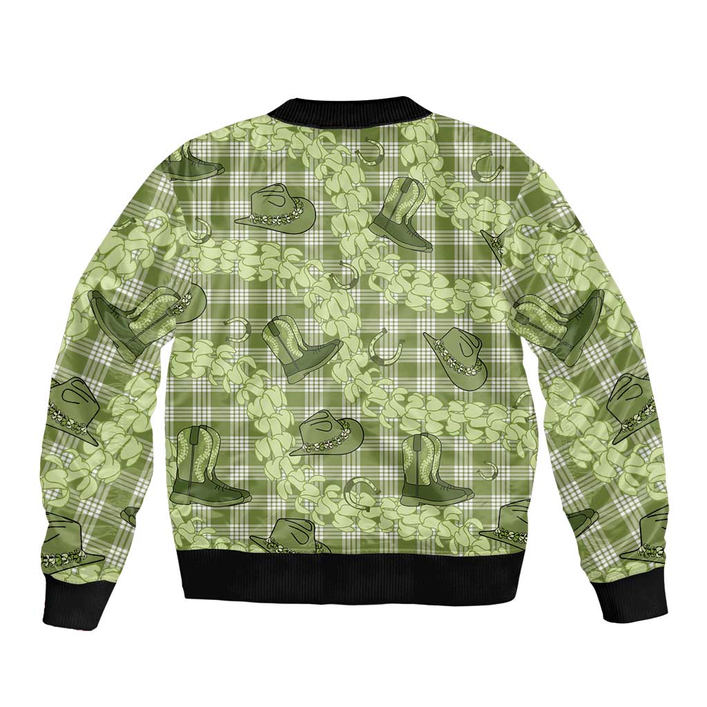 Lime Palaka Hawaii Cowboy Sleeve Zip Bomber Jacket Puakenikeni Lei Paniolo Papale Seamless Vibes LT14 - Polynesian Pride
