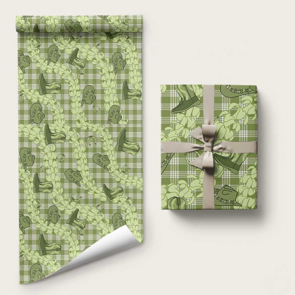 Lime Palaka Hawaii Cowboy Wrapping Paper Puakenikeni Lei Paniolo Papale Seamless Vibes LT14 58" × 23" Lime - Polynesian Pride