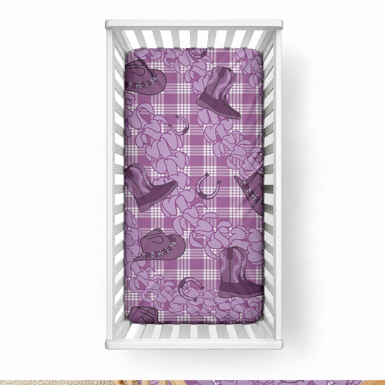 Purple Palaka Hawaii Cowboy Baby Bed Cover Puakenikeni Lei Paniolo Papale Seamless Vibes