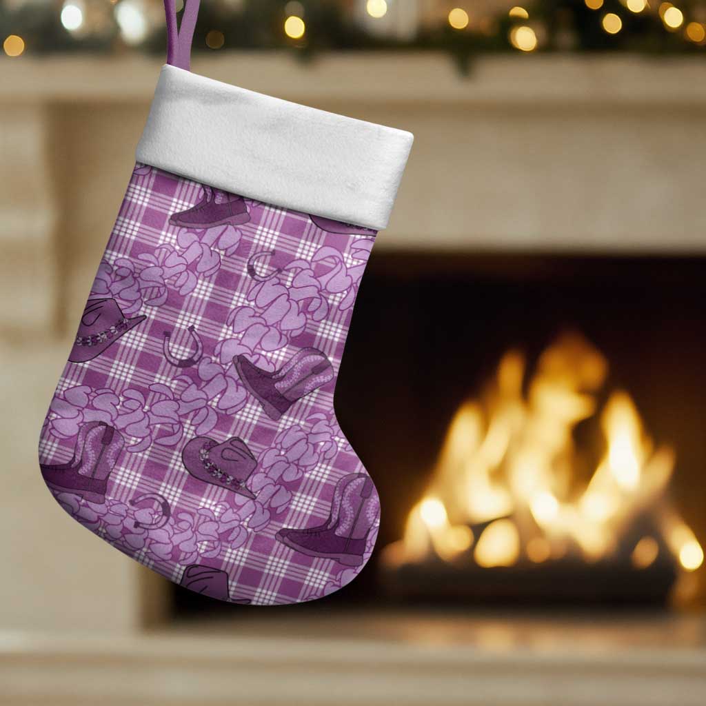 Purple Palaka Hawaii Cowboy Christmas Stocking Puakenikeni Lei Paniolo Papale Seamless Vibes LT14 Set of 2 Purple - Polynesian Pride