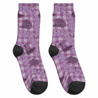 Purple Palaka Hawaii Cowboy Crew Socks Puakenikeni Lei Paniolo Papale Seamless Vibes LT14 - Polynesian Pride