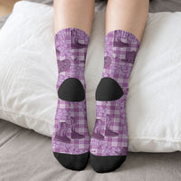 Purple Palaka Hawaii Cowboy Crew Socks Puakenikeni Lei Paniolo Papale Seamless Vibes LT14 - Polynesian Pride
