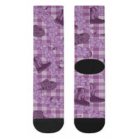 Purple Palaka Hawaii Cowboy Crew Socks Puakenikeni Lei Paniolo Papale Seamless Vibes LT14 - Polynesian Pride