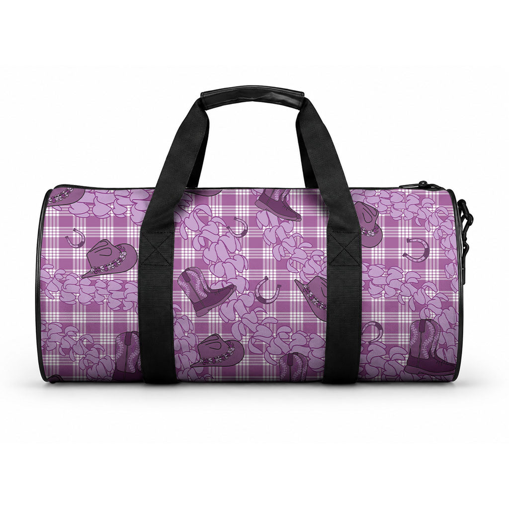Purple Palaka Hawaii Cowboy Duffle Bag Puakenikeni Lei Paniolo Papale Seamless Vibes