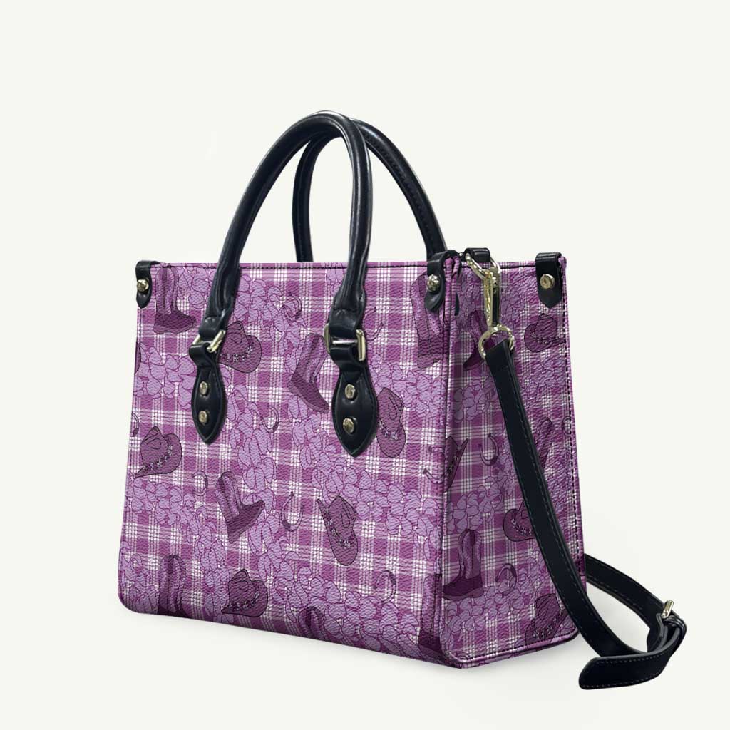 Purple Palaka Hawaii Cowboy Leather Bag Puakenikeni Lei Paniolo Papale Seamless Vibes LT14 Purple - Polynesian Pride