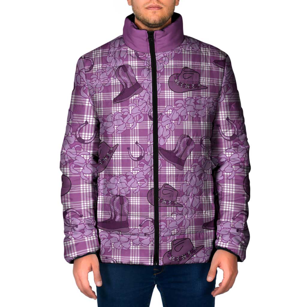 Purple Palaka Hawaii Cowboy Padded Jacket Puakenikeni Lei Paniolo Papale Seamless Vibes LT14 Men Purple - Polynesian Pride
