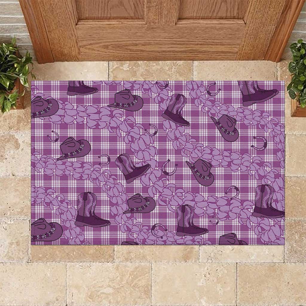 Purple Palaka Hawaii Cowboy Rubber Doormat Puakenikeni Lei Paniolo Papale Seamless Vibes LT14 Purple - Polynesian Pride