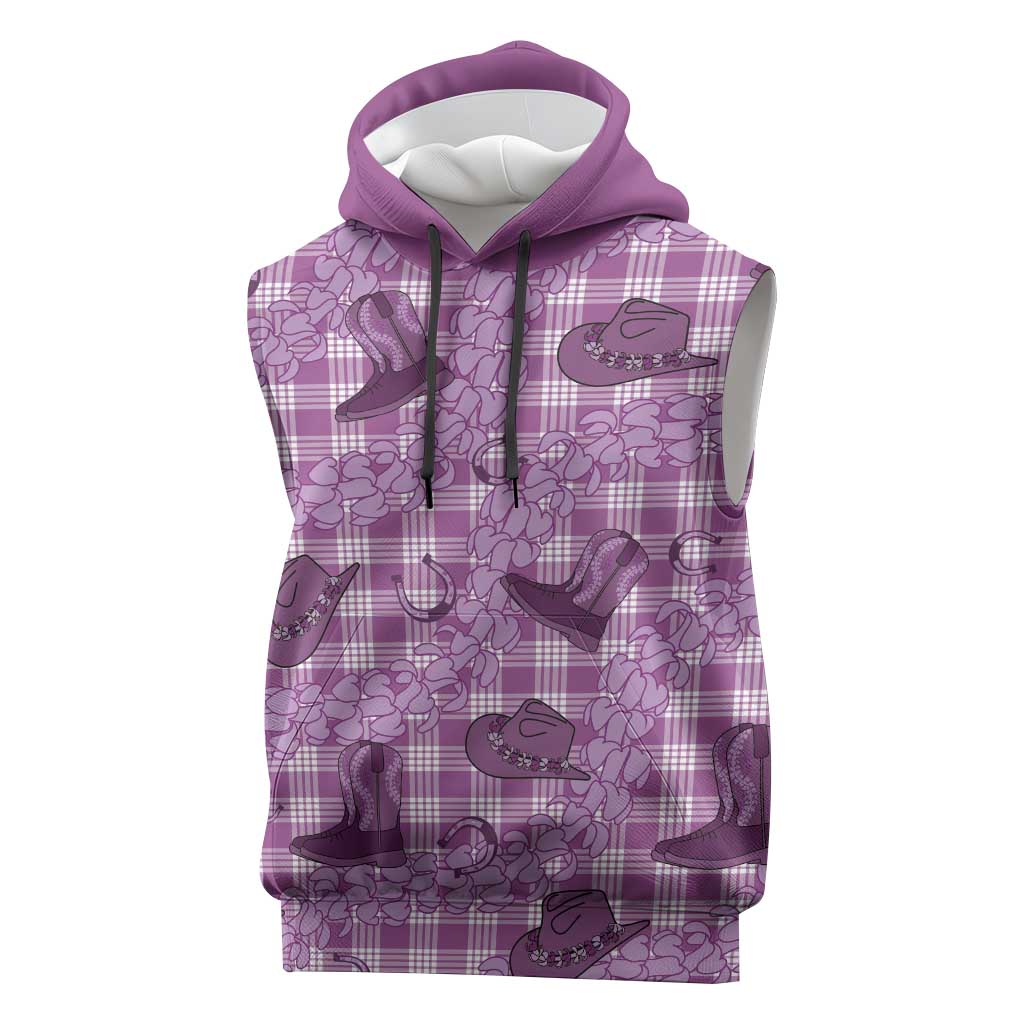 Purple Palaka Hawaii Cowboy Sleeveless Hoodie Puakenikeni Lei Paniolo Papale Seamless Vibes LT14 Purple - Polynesian Pride