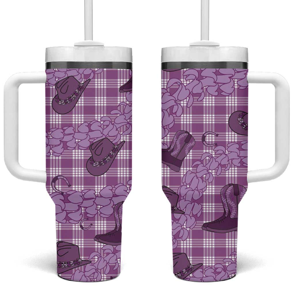 Purple Palaka Hawaii Cowboy Tumbler With Handle Puakenikeni Lei Paniolo Papale Seamless Vibes LT14 One Size: 40 oz Purple - Polynesian Pride