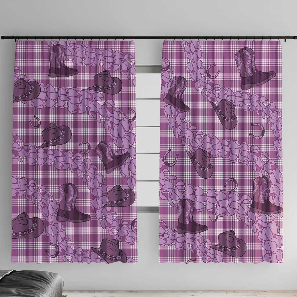 Purple Palaka Hawaii Cowboy Window Curtain Puakenikeni Lei Paniolo Papale Seamless Vibes LT14 With Hooks Purple - Polynesian Pride