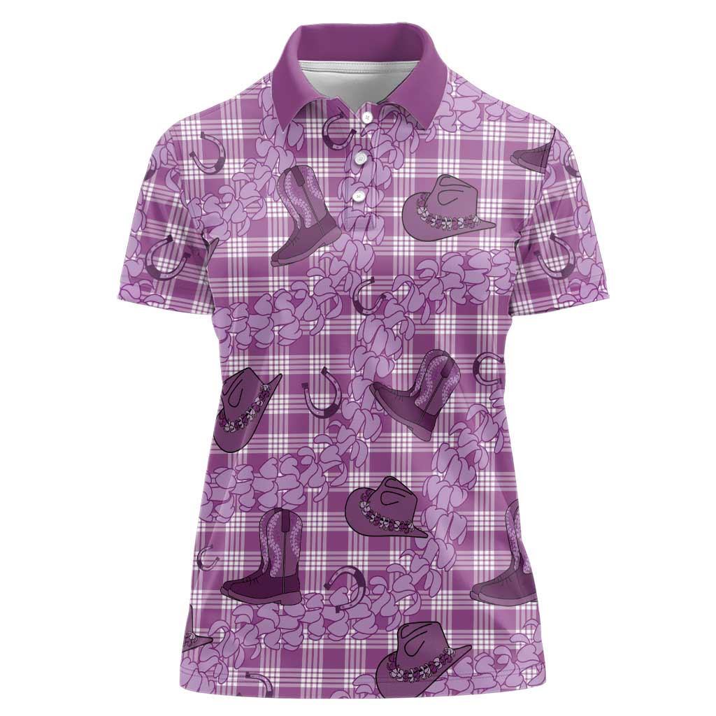 Purple Palaka Hawaii Cowboy Women Polo Shirt Puakenikeni Lei Paniolo Papale Seamless Vibes LT14 Female Purple - Polynesian Pride