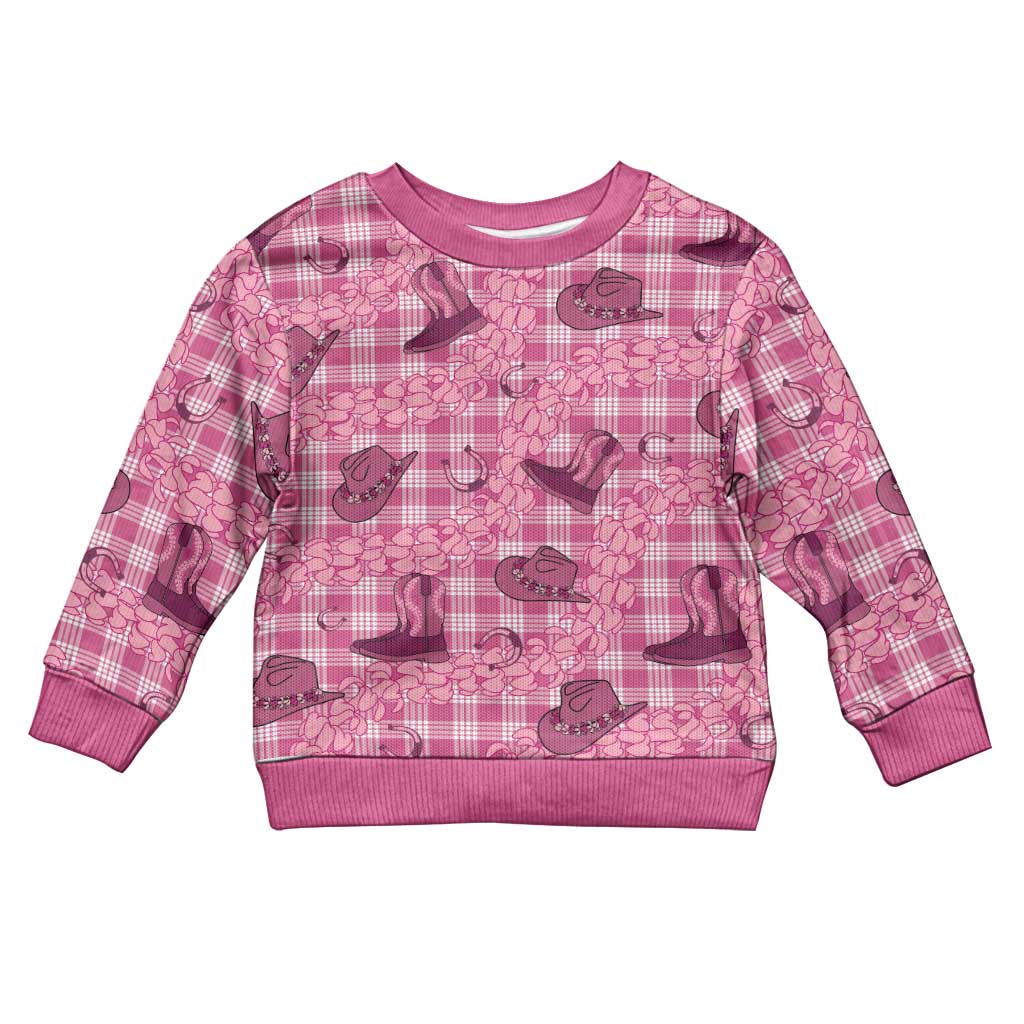 Pink Palaka Hawaii Cowboy Kid Ugly Christmas Sweater Puakenikeni Lei Paniolo Papale Seamless Vibes LT14 Kid Pink - Polynesian Pride