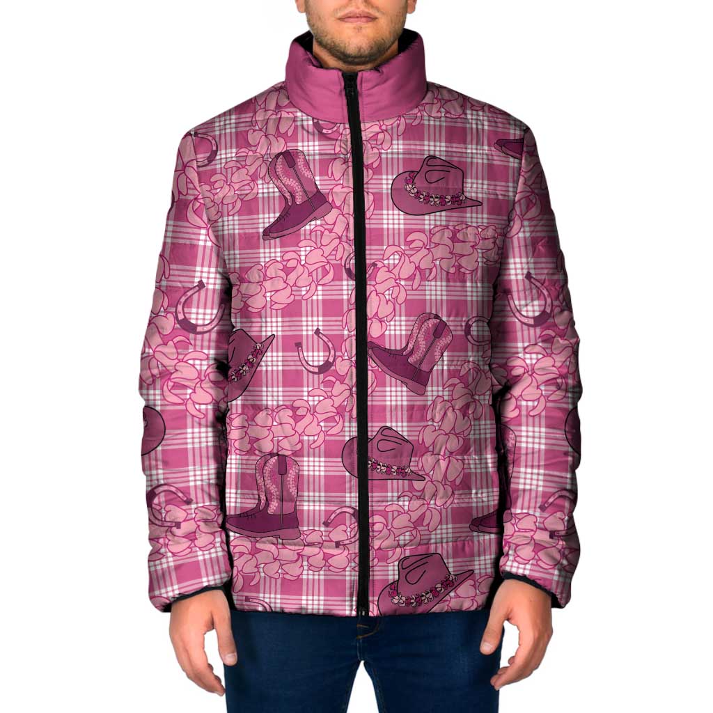 Pink Palaka Hawaii Cowboy Padded Jacket Puakenikeni Lei Paniolo Papale Seamless Vibes LT14 Men Pink - Polynesian Pride