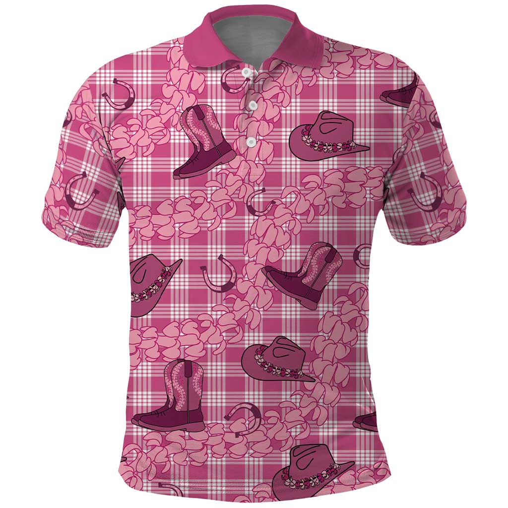 Pink Palaka Hawaii Cowboy Polo Shirt Puakenikeni Lei Paniolo Papale Seamless Vibes LT14 Pink - Polynesian Pride