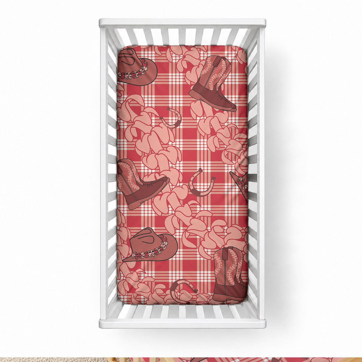 Red Palaka Hawaii Cowboy Baby Bed Cover Puakenikeni Lei Paniolo Papale Seamless Vibes