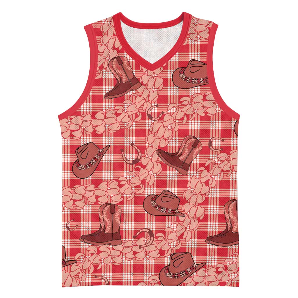 Red Palaka Hawaii Cowboy Basketball Jersey Puakenikeni Lei Paniolo Papale Seamless Vibes LT14 Unisex Red - Polynesian Pride