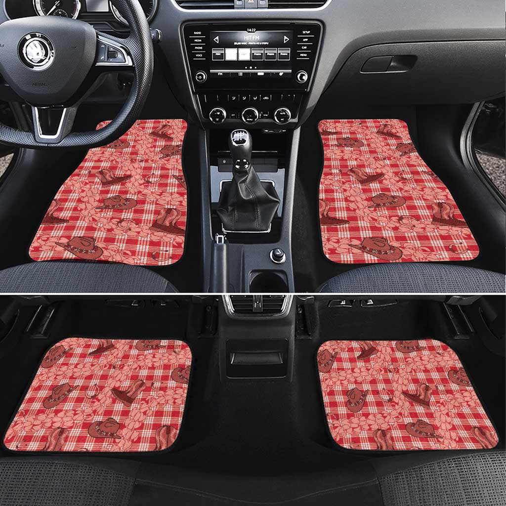 Red Palaka Hawaii Cowboy Car Mats Puakenikeni Lei Paniolo Papale Seamless Vibes LT14 Set 4pcs Red - Polynesian Pride
