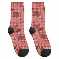 Red Palaka Hawaii Cowboy Crew Socks Puakenikeni Lei Paniolo Papale Seamless Vibes LT14 - Polynesian Pride