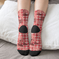 Red Palaka Hawaii Cowboy Crew Socks Puakenikeni Lei Paniolo Papale Seamless Vibes LT14 - Polynesian Pride
