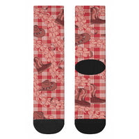Red Palaka Hawaii Cowboy Crew Socks Puakenikeni Lei Paniolo Papale Seamless Vibes LT14 - Polynesian Pride