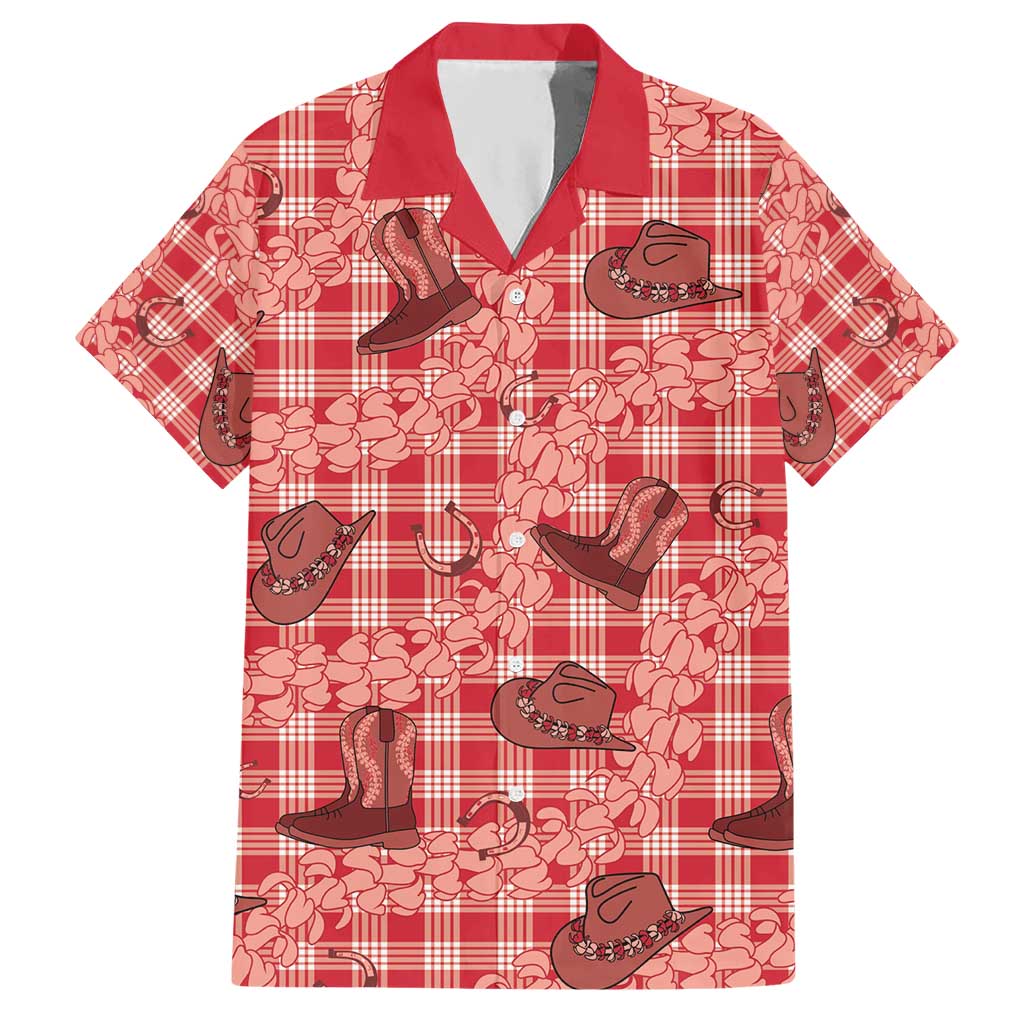 Red Palaka Hawaii Cowboy Hawaiian Shirt Puakenikeni Lei Paniolo Papale Seamless Vibes LT14 Red - Polynesian Pride