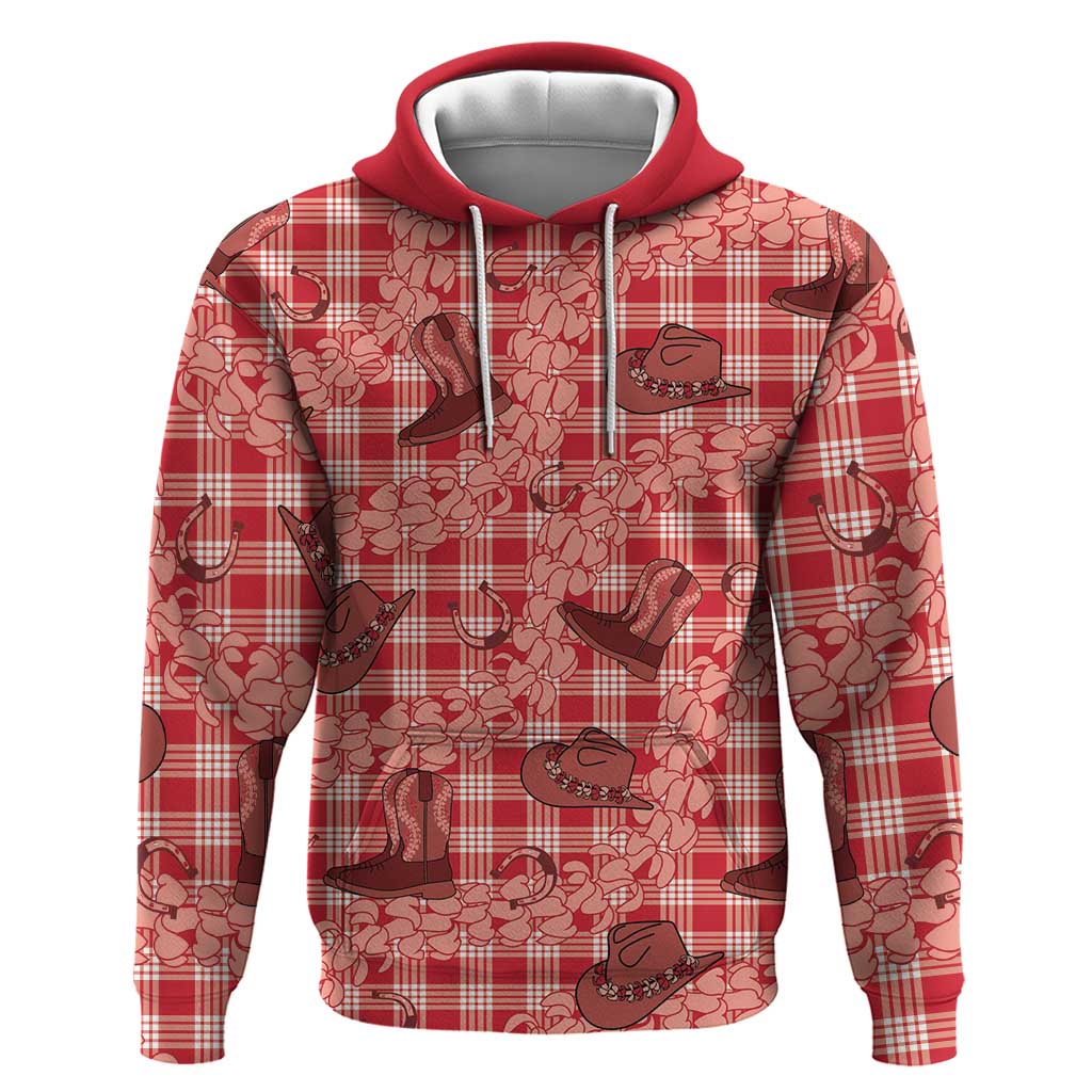 Red Palaka Hawaii Cowboy Hoodie Puakenikeni Lei Paniolo Papale Seamless Vibes LT14 Pullover Hoodie Red - Polynesian Pride